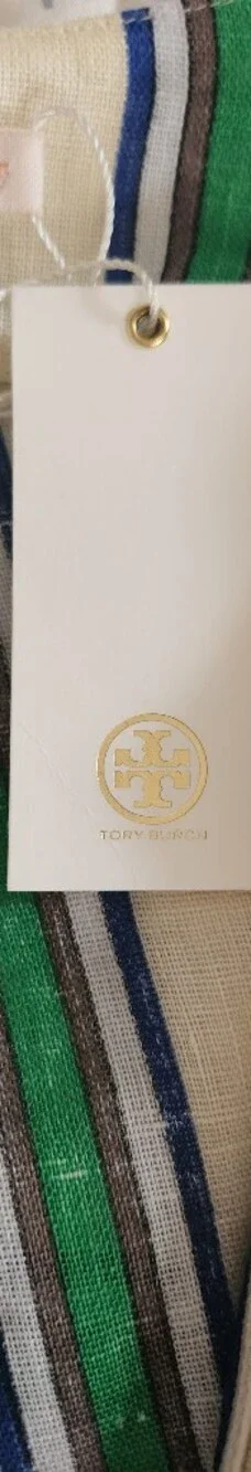 Tory Burch Grand Awning Stripe Linen Caftan Dress Coverup Size L NWT Retail $498